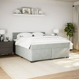 Κρεβάτι Boxspring με Στρώμα Ανοιχτό Γκρι 200x200 εκ. Βελούδινο - Pakobazaar