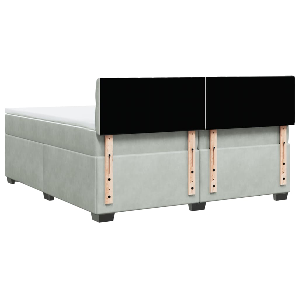 Κρεβάτι Boxspring με Στρώμα Ανοιχτό Γκρι 200x200 εκ. Βελούδινο - Pakobazaar