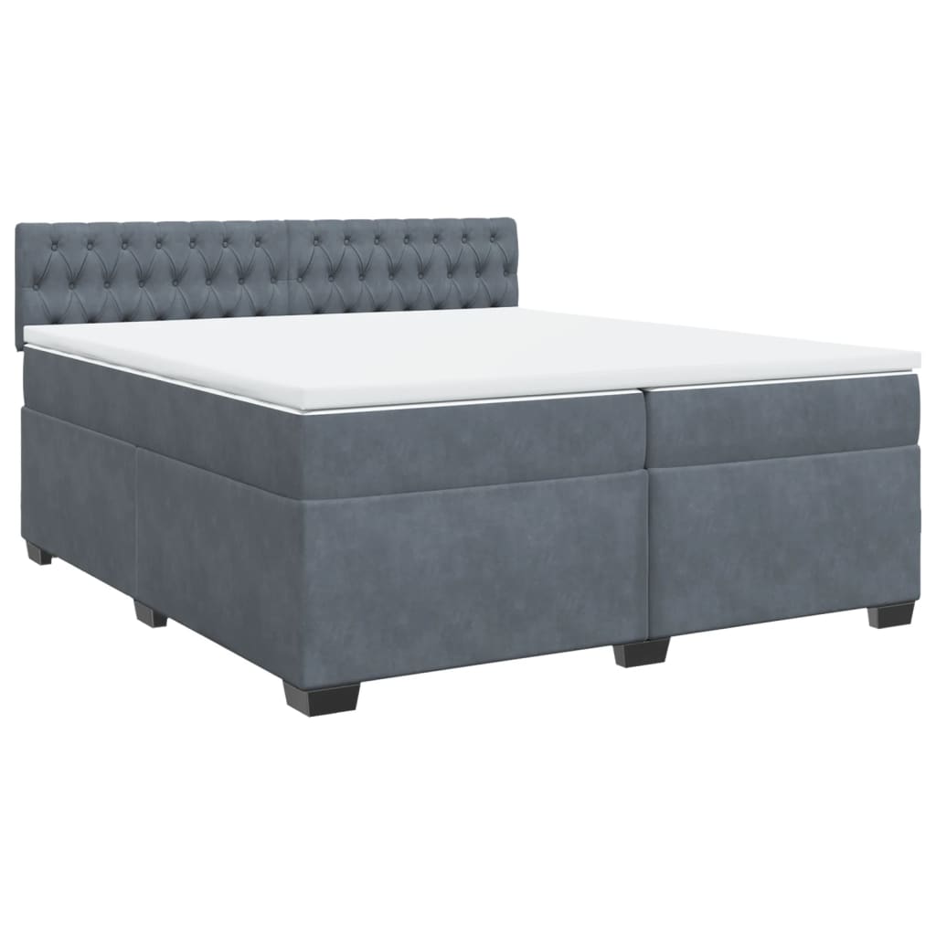 Κρεβάτι Boxspring με Στρώμα Σκούρο Γκρι 200x200 εκ. Βελούδινο - Pakobazaar