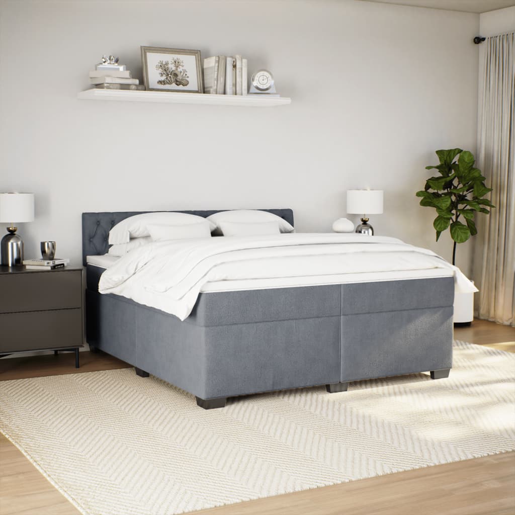Κρεβάτι Boxspring με Στρώμα Σκούρο Γκρι 200x200 εκ. Βελούδινο - Pakobazaar