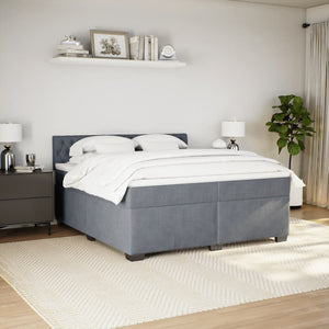 Κρεβάτι Boxspring με Στρώμα Σκούρο Γκρι 200x200 εκ. Βελούδινο - Pakobazaar
