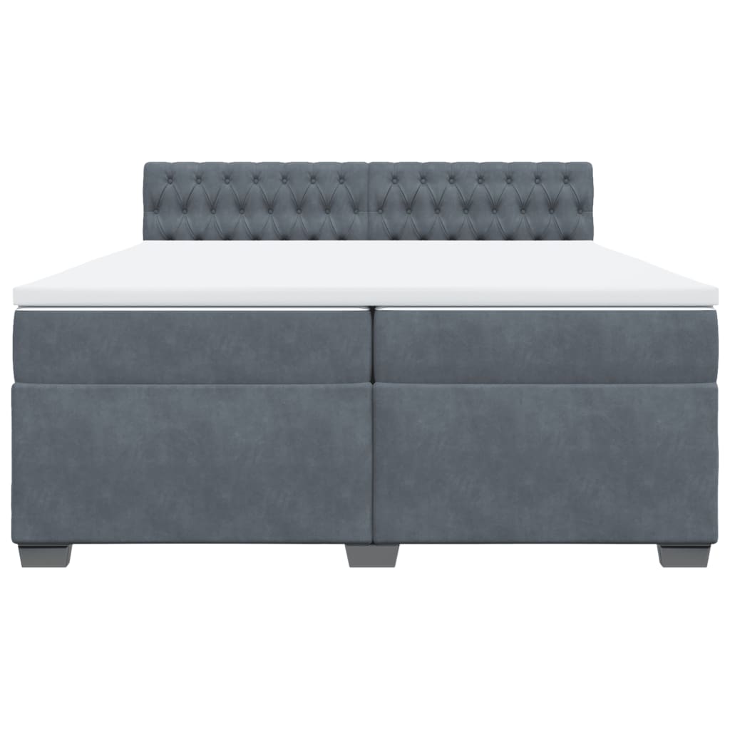 Κρεβάτι Boxspring με Στρώμα Σκούρο Γκρι 200x200 εκ. Βελούδινο - Pakobazaar