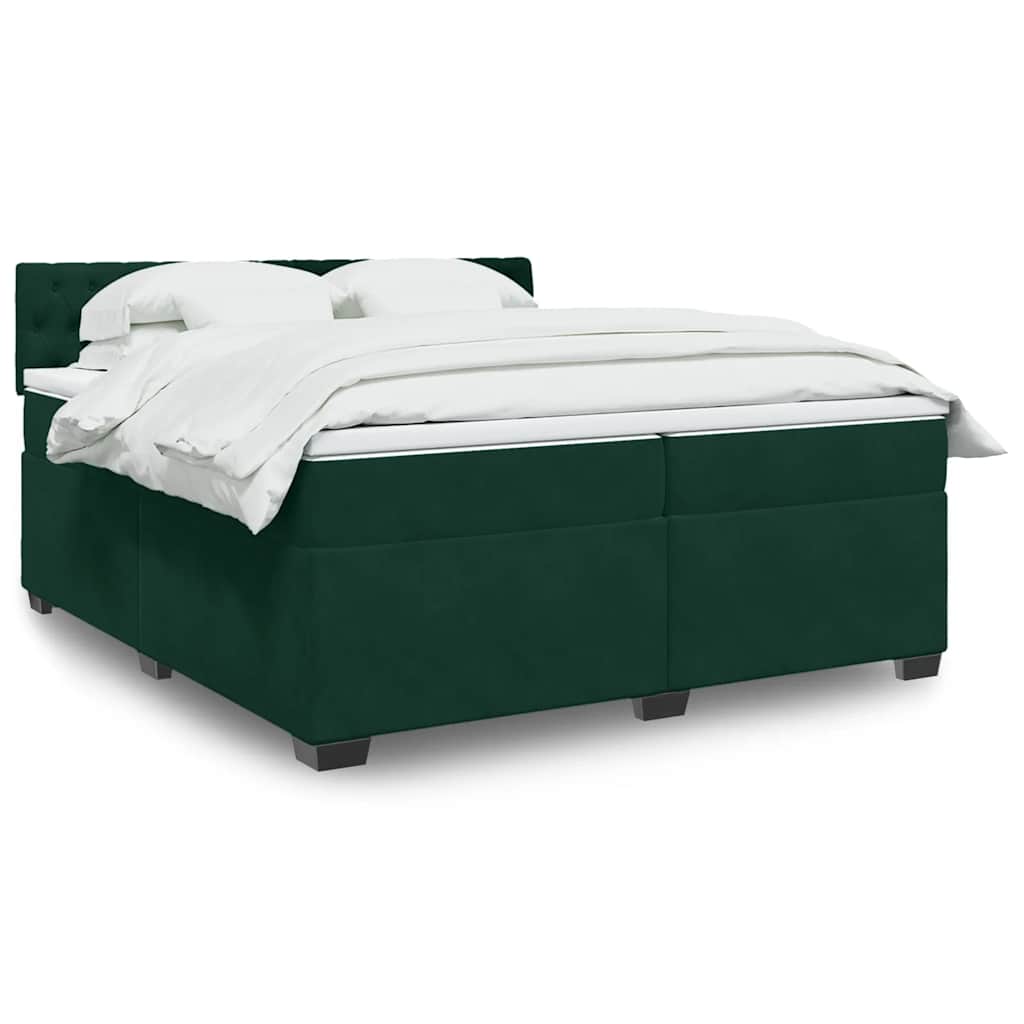 Κρεβάτι Boxspring με Στρώμα Σκούρο Πράσινο 200x200εκ. Βελούδινο - Pakobazaar