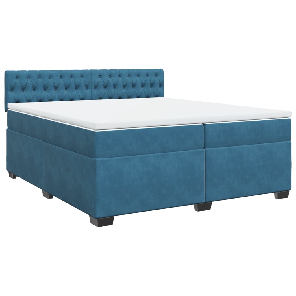 Κρεβάτι Boxspring με Στρώμα Μπλε 200x200 εκ. Βελούδινο - Pakobazaar