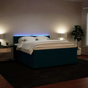 Κρεβάτι Boxspring με Στρώμα Μπλε 200x200 εκ. Βελούδινο - Pakobazaar