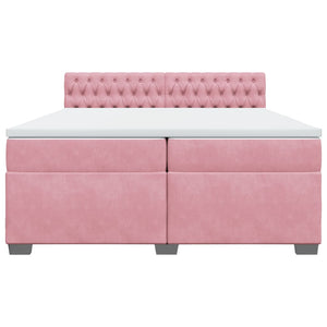 Κρεβάτι Boxspring με Στρώμα Ροζ 200x200 εκ. Βελούδινο - Pakobazaar