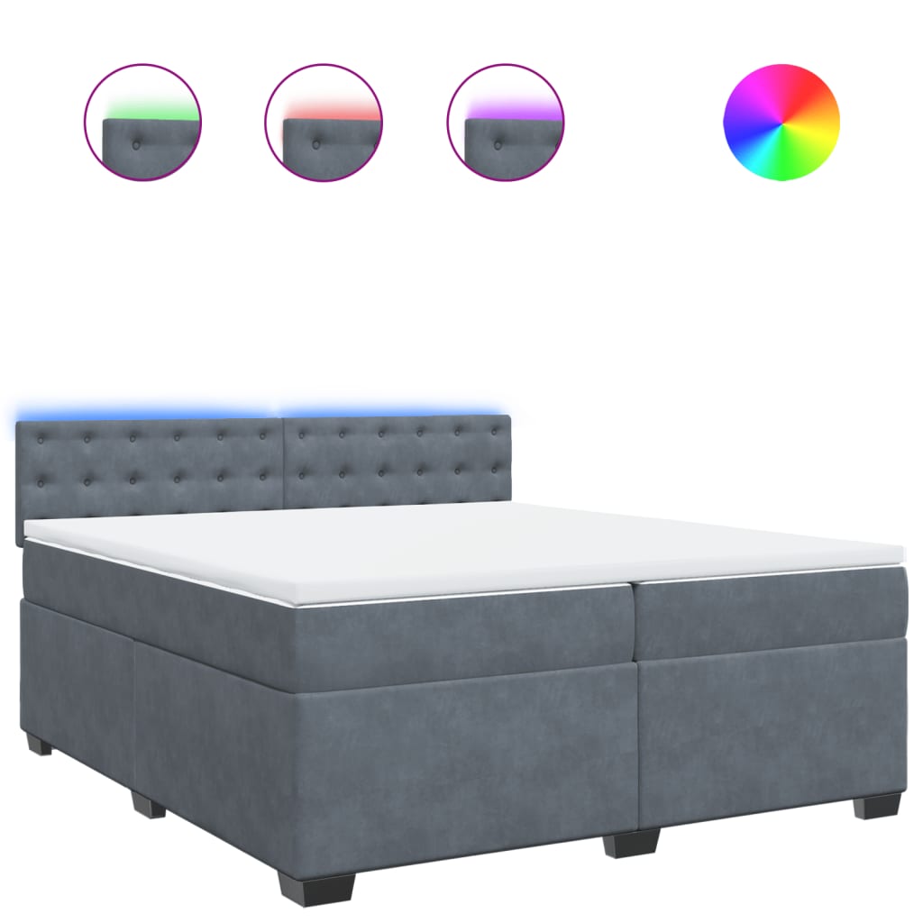 Κρεβάτι Boxspring με Στρώμα Σκούρο Γκρι 200x200 εκ. Βελούδινο - Pakobazaar