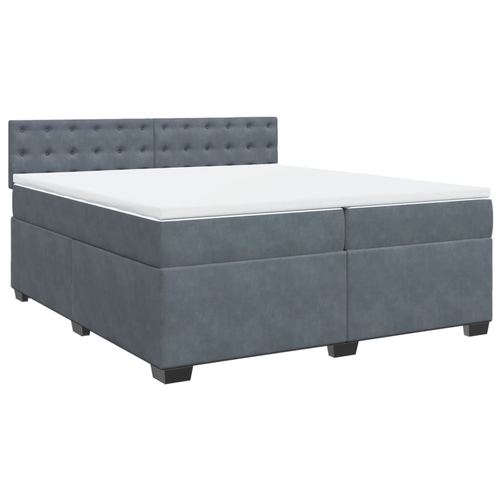Κρεβάτι Boxspring με Στρώμα Σκούρο Γκρι 200x200 εκ. Βελούδινο - Pakobazaar