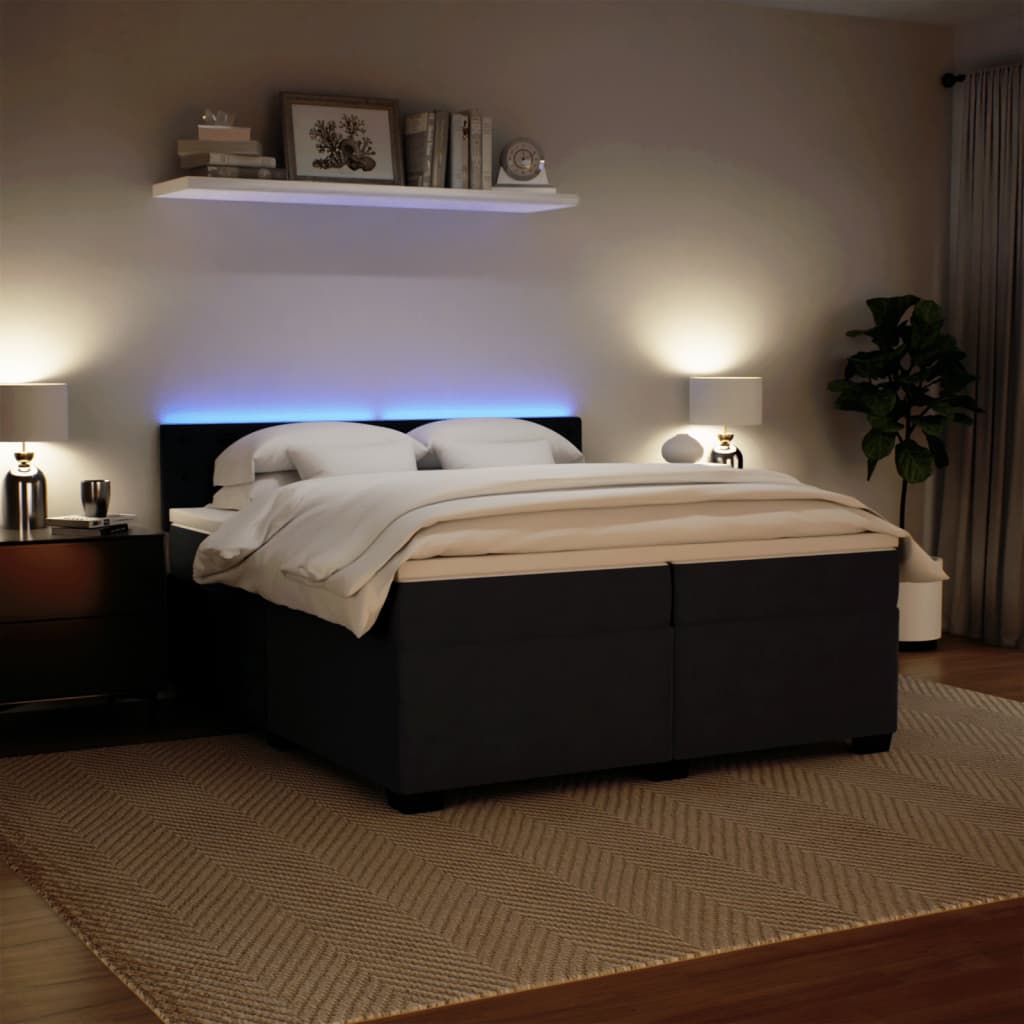 Κρεβάτι Boxspring με Στρώμα Σκούρο Γκρι 200x200 εκ. Βελούδινο - Pakobazaar