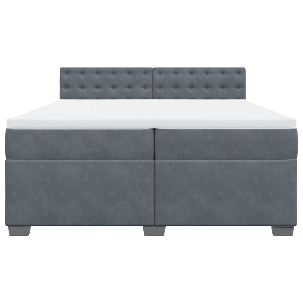 Κρεβάτι Boxspring με Στρώμα Σκούρο Γκρι 200x200 εκ. Βελούδινο - Pakobazaar