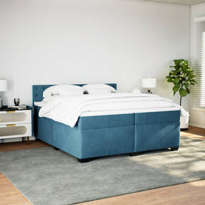 Κρεβάτι Boxspring με Στρώμα Μπλε 200x200 εκ. Βελούδινο - Pakobazaar