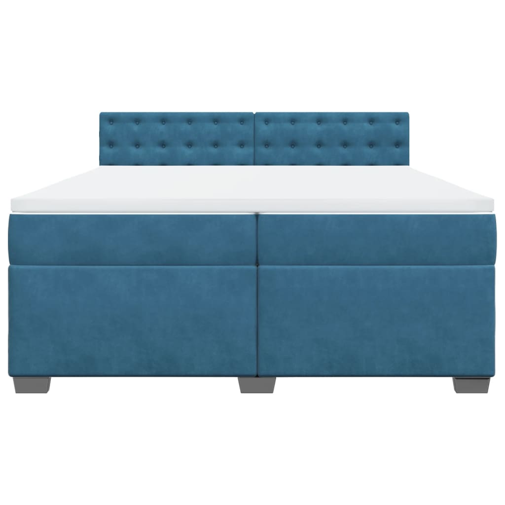 Κρεβάτι Boxspring με Στρώμα Μπλε 200x200 εκ. Βελούδινο - Pakobazaar