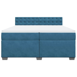 Κρεβάτι Boxspring με Στρώμα Μπλε 200x200 εκ. Βελούδινο - Pakobazaar
