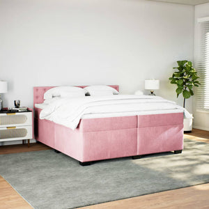 Κρεβάτι Boxspring με Στρώμα Ροζ 200x200 εκ. Βελούδινο - Pakobazaar