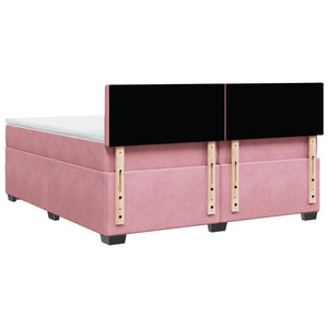 Κρεβάτι Boxspring με Στρώμα Ροζ 200x200 εκ. Βελούδινο - Pakobazaar