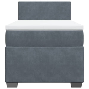 Κρεβάτι Boxspring με Στρώμα Σκούρο Γκρι Single Βελούδινο - Pakobazaar