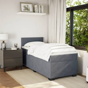 Κρεβάτι Boxspring με Στρώμα Σκούρο Γκρι Single Βελούδινο - Pakobazaar