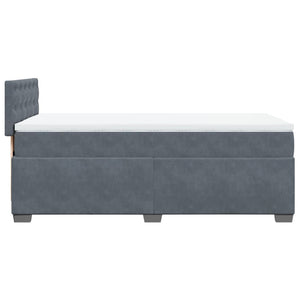 Κρεβάτι Boxspring με Στρώμα Σκούρο Γκρι Single Βελούδινο - Pakobazaar