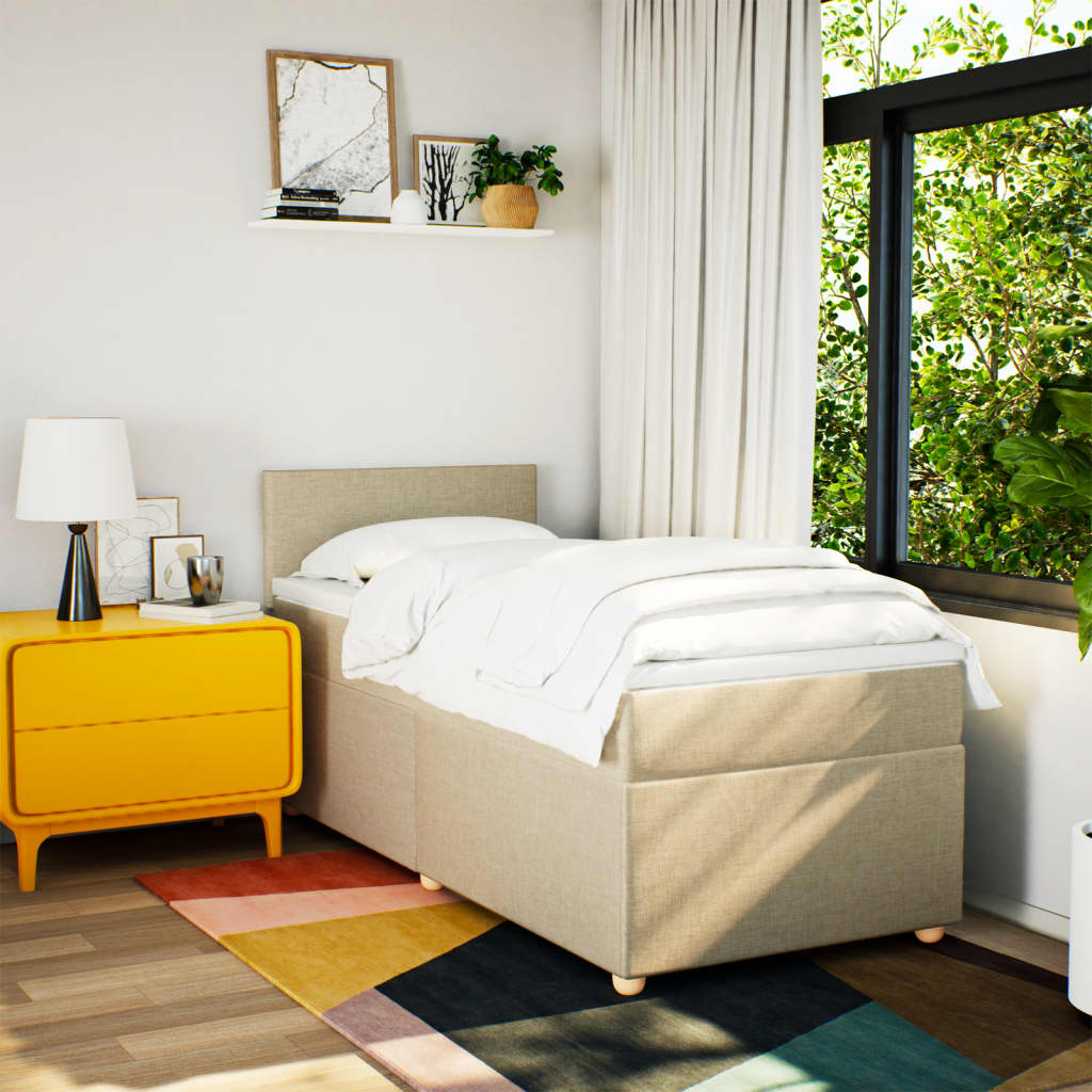 Κρεβάτι Boxspring με Στρώμα Κρεμ 80 x 200 εκ. Υφασμάτινο - Pakobazaar