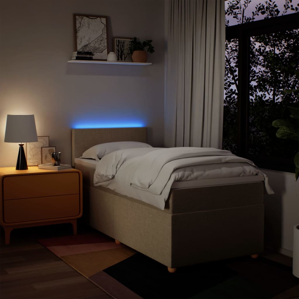 Κρεβάτι Boxspring με Στρώμα Κρεμ 80 x 200 εκ. Υφασμάτινο - Pakobazaar