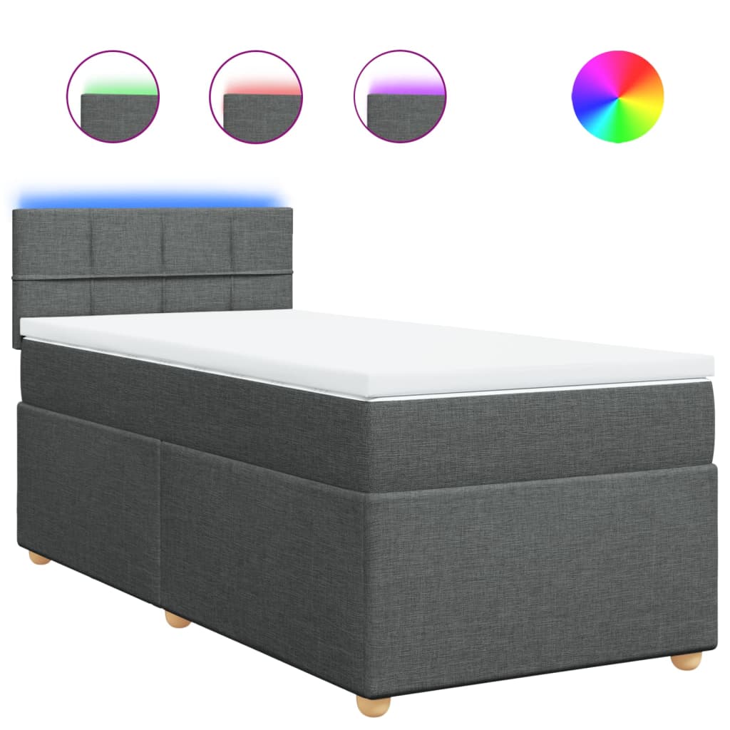 Κρεβάτι Boxspring με Στρώμα Σκούρο Γκρι 80x200 εκ. Υφασμάτινο - Pakobazaar