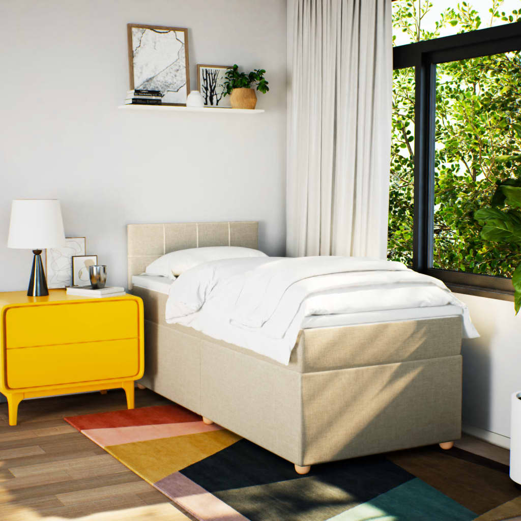 Κρεβάτι Boxspring με Στρώμα Κρεμ 80 x 200 εκ. Υφασμάτινο - Pakobazaar