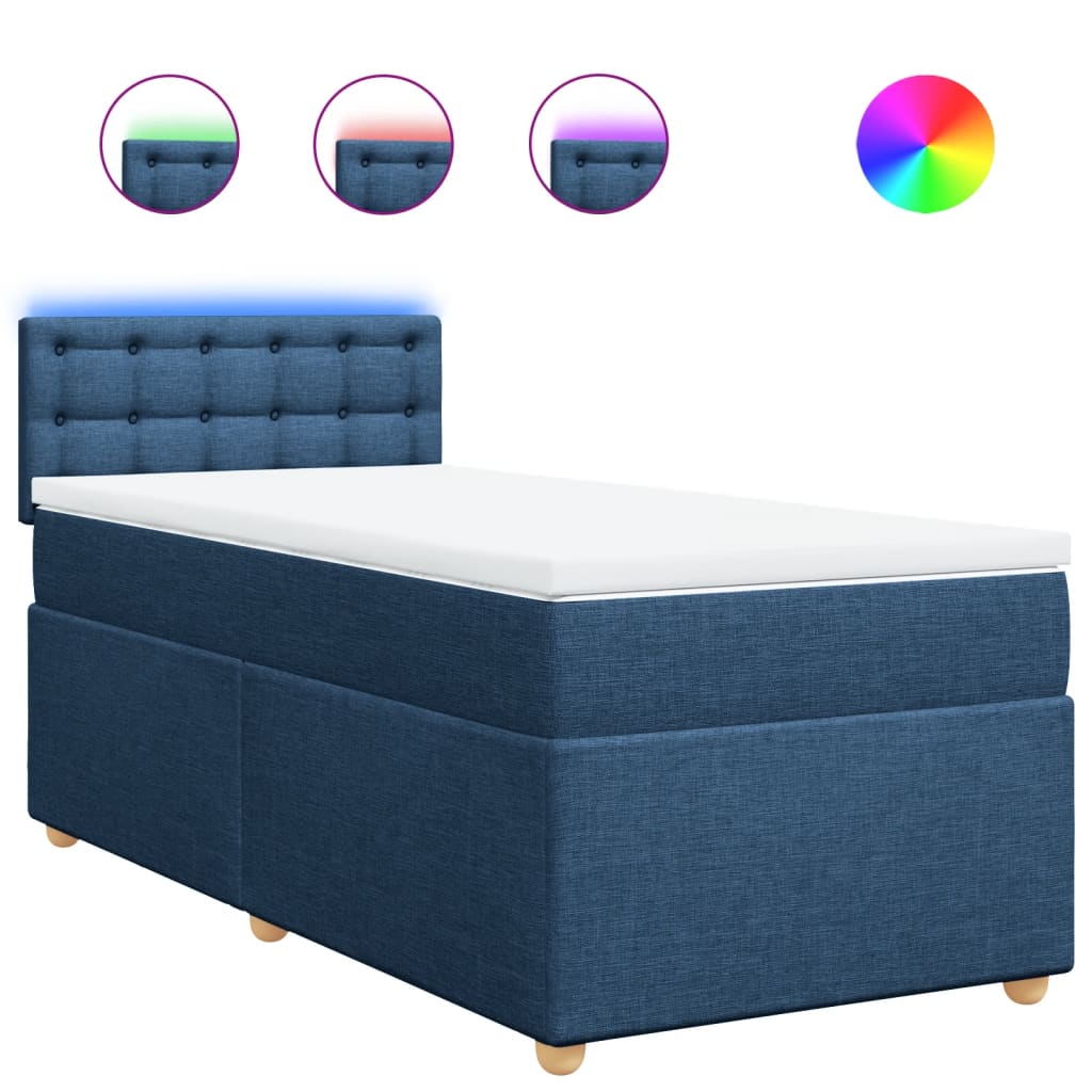 Κρεβάτι Boxspring με Στρώμα Μπλε 80x200 εκ. Υφασμάτινο