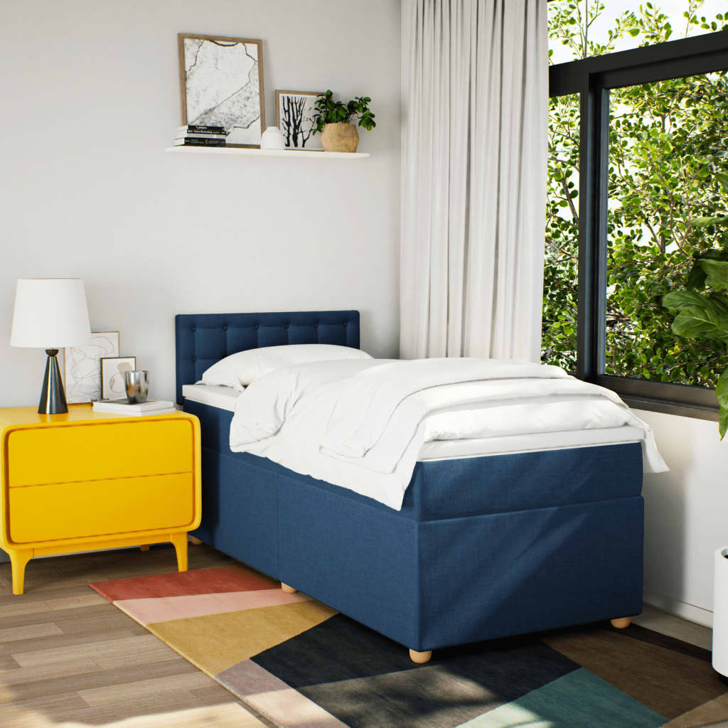 Κρεβάτι Boxspring με Στρώμα Μπλε 80x200 εκ. Υφασμάτινο
