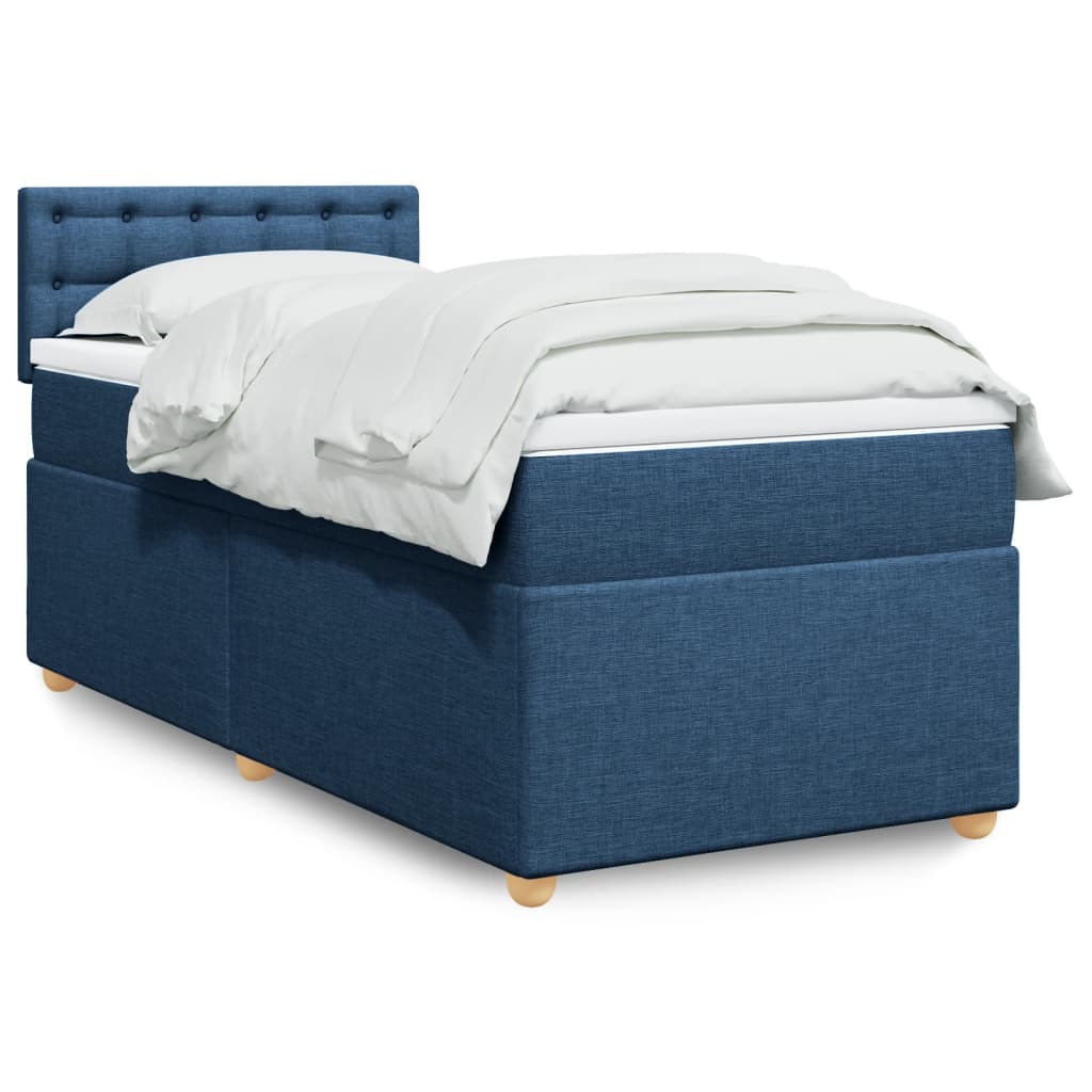 Κρεβάτι Boxspring με Στρώμα Μπλε 80x200 εκ. Υφασμάτινο