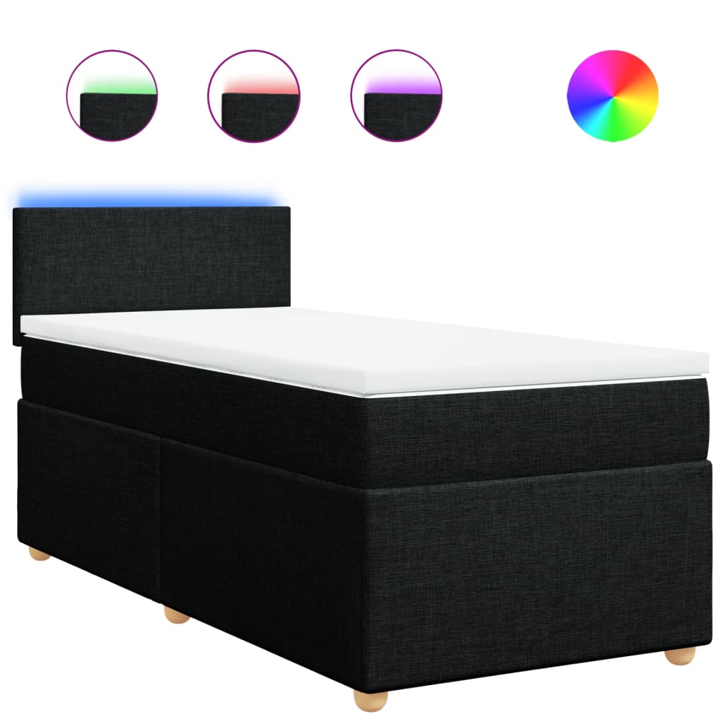 Κρεβάτι Boxspring με Στρώμα Μαύρο 90x190 εκ.Υφασμάτινο
