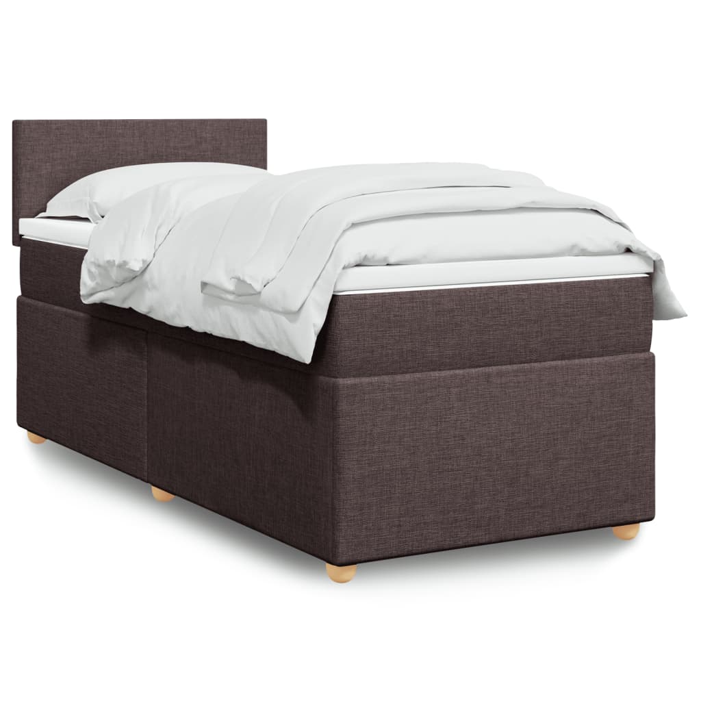 Κρεβάτι Boxspring με Στρώμα Σκούρο Καφέ 90x190 εκ. Υφασμάτινο