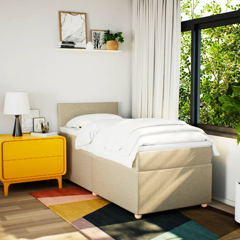 Κρεβάτι Boxspring με Στρώμα Κρεμ 90x190 εκ.Υφασμάτινο - Pakobazaar