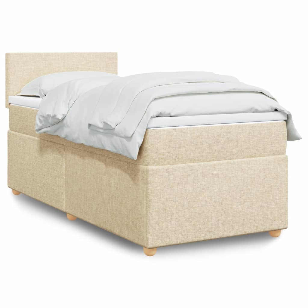 Κρεβάτι Boxspring με Στρώμα Κρεμ 90x190 εκ.Υφασμάτινο - Pakobazaar