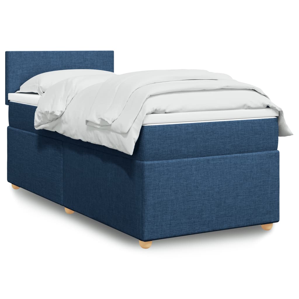 Κρεβάτι Boxspring με Στρώμα Μπλε 90x190 εκ.Υφασμάτινο - Pakobazaar
