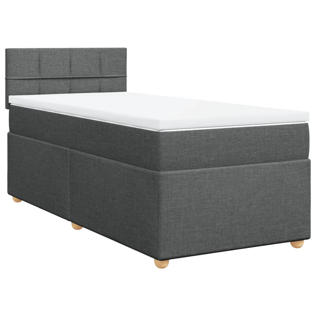 Κρεβάτι Boxspring με Στρώμα Σκούρο Γκρι 90x190 εκ. Υφασμάτινο - Pakobazaar
