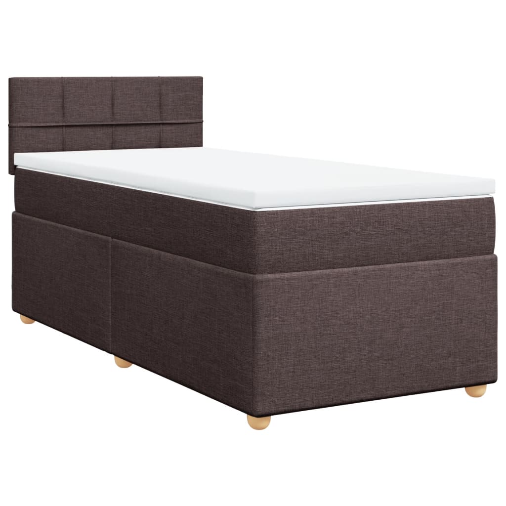 Κρεβάτι Boxspring με Στρώμα Σκούρο Καφέ 90x190 εκ. Υφασμάτινο