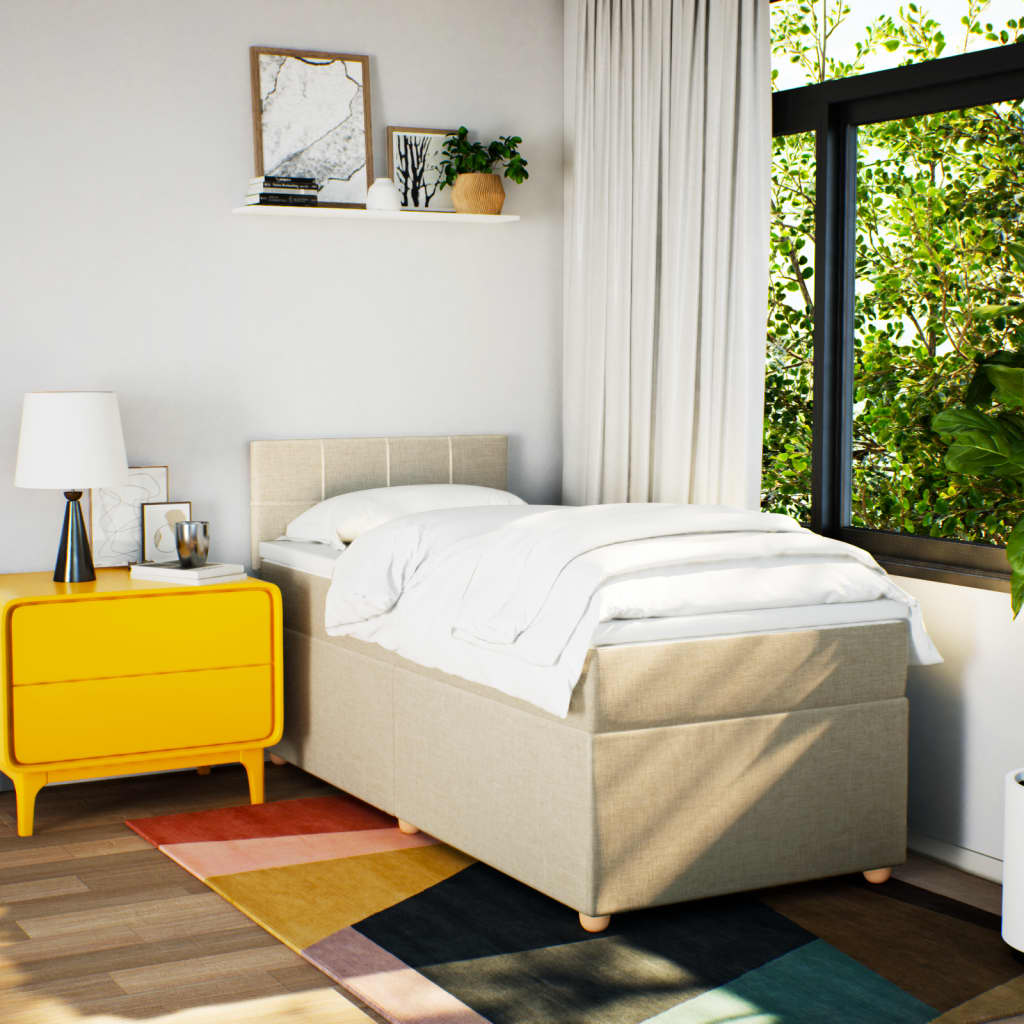 Κρεβάτι Boxspring με Στρώμα Κρεμ 90x190 εκ.Υφασμάτινο - Pakobazaar