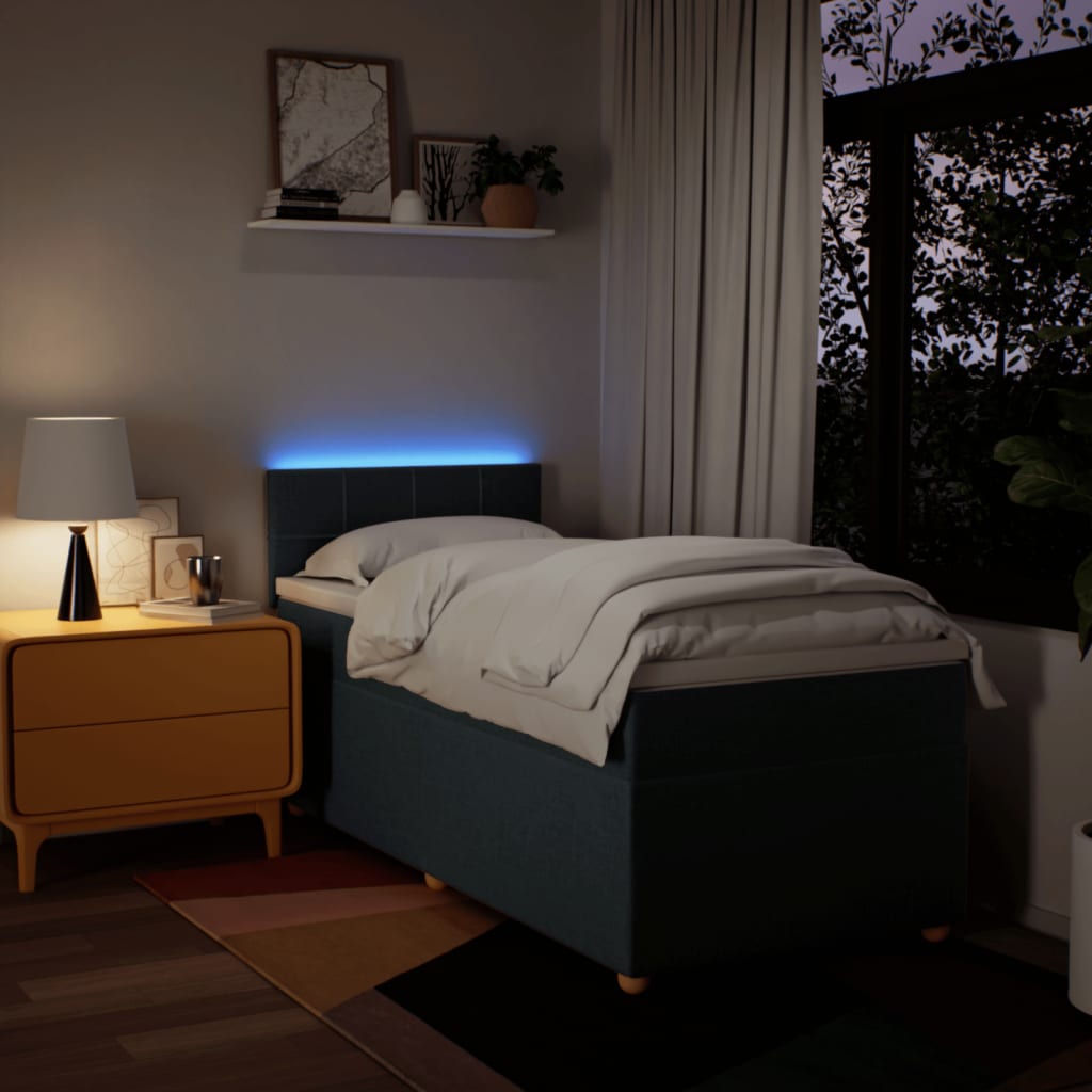 Κρεβάτι Boxspring με Στρώμα Μπλε 90x190 εκ.Υφασμάτινο