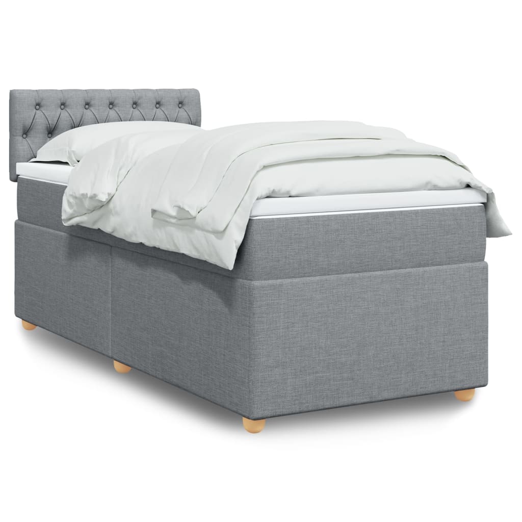 Κρεβάτι Boxspring με Στρώμα Ανοιχτό Γκρι 90x190 εκ. Υφασμάτινο - Pakobazaar