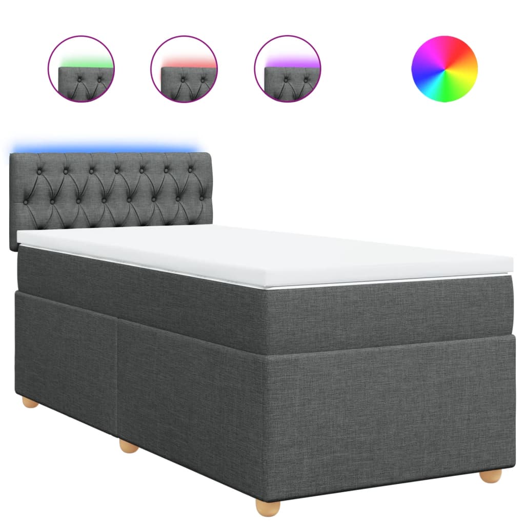 Κρεβάτι Boxspring με Στρώμα Σκούρο Γκρι 90x190 εκ. Υφασμάτινο - Pakobazaar