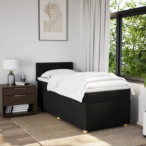Κρεβάτι Boxspring με Στρώμα Μαύρο 90x190 εκ.Υφασμάτινο - Pakobazaar