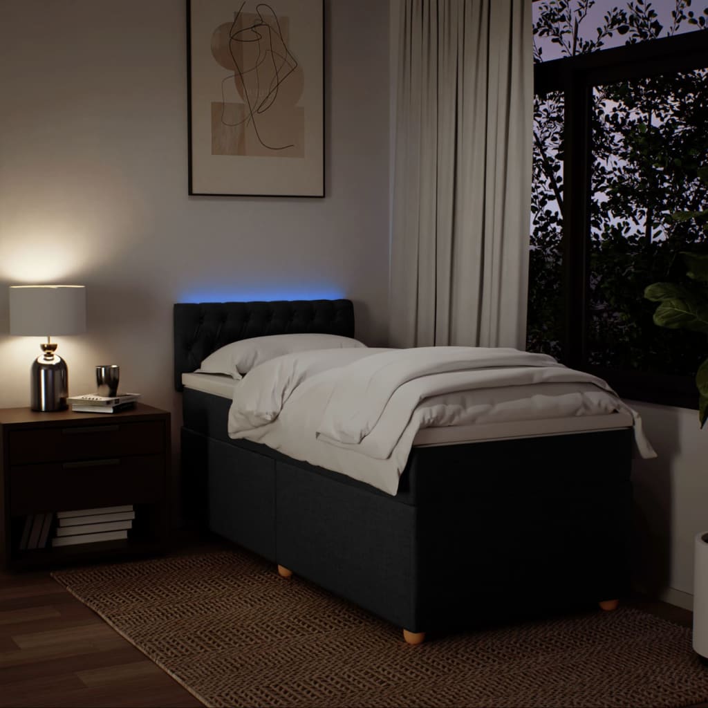 Κρεβάτι Boxspring με Στρώμα Μαύρο 90x190 εκ.Υφασμάτινο - Pakobazaar