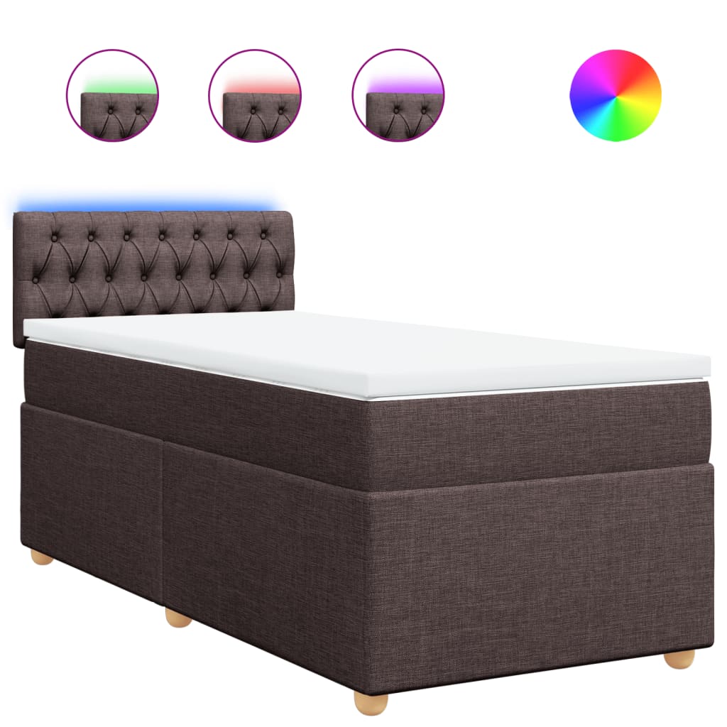 Κρεβάτι Boxspring με Στρώμα Σκούρο Καφέ 90x190 εκ. Υφασμάτινο - Pakobazaar