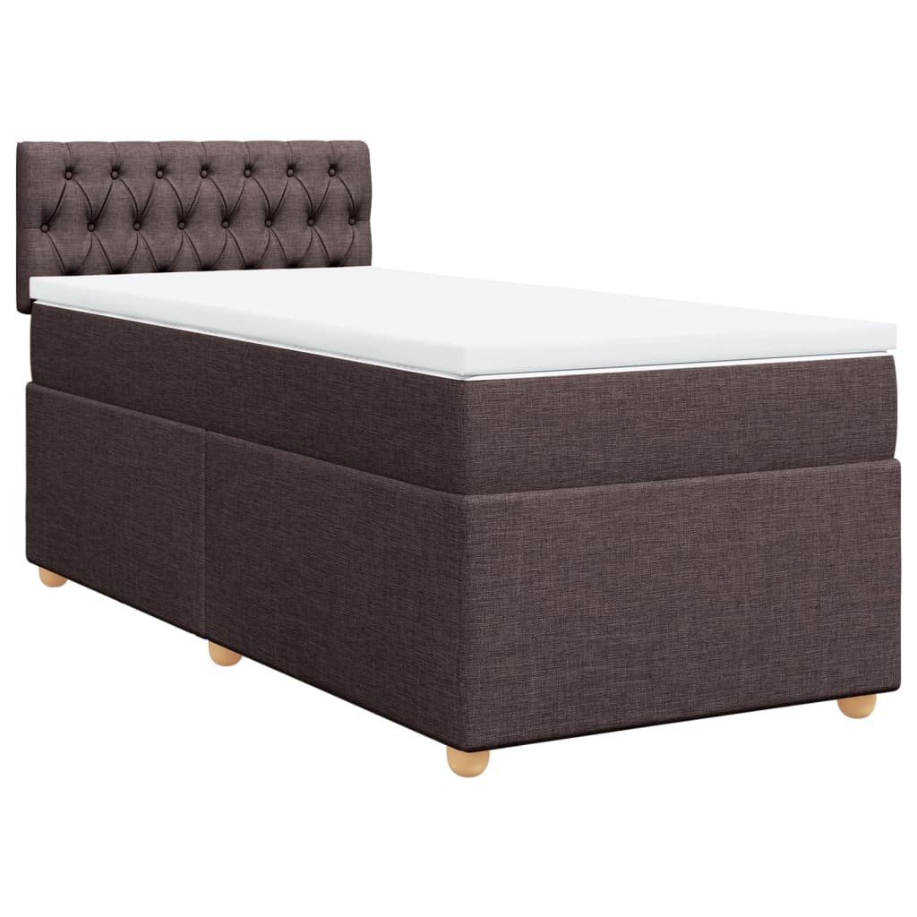 Κρεβάτι Boxspring με Στρώμα Σκούρο Καφέ 90x190 εκ. Υφασμάτινο - Pakobazaar