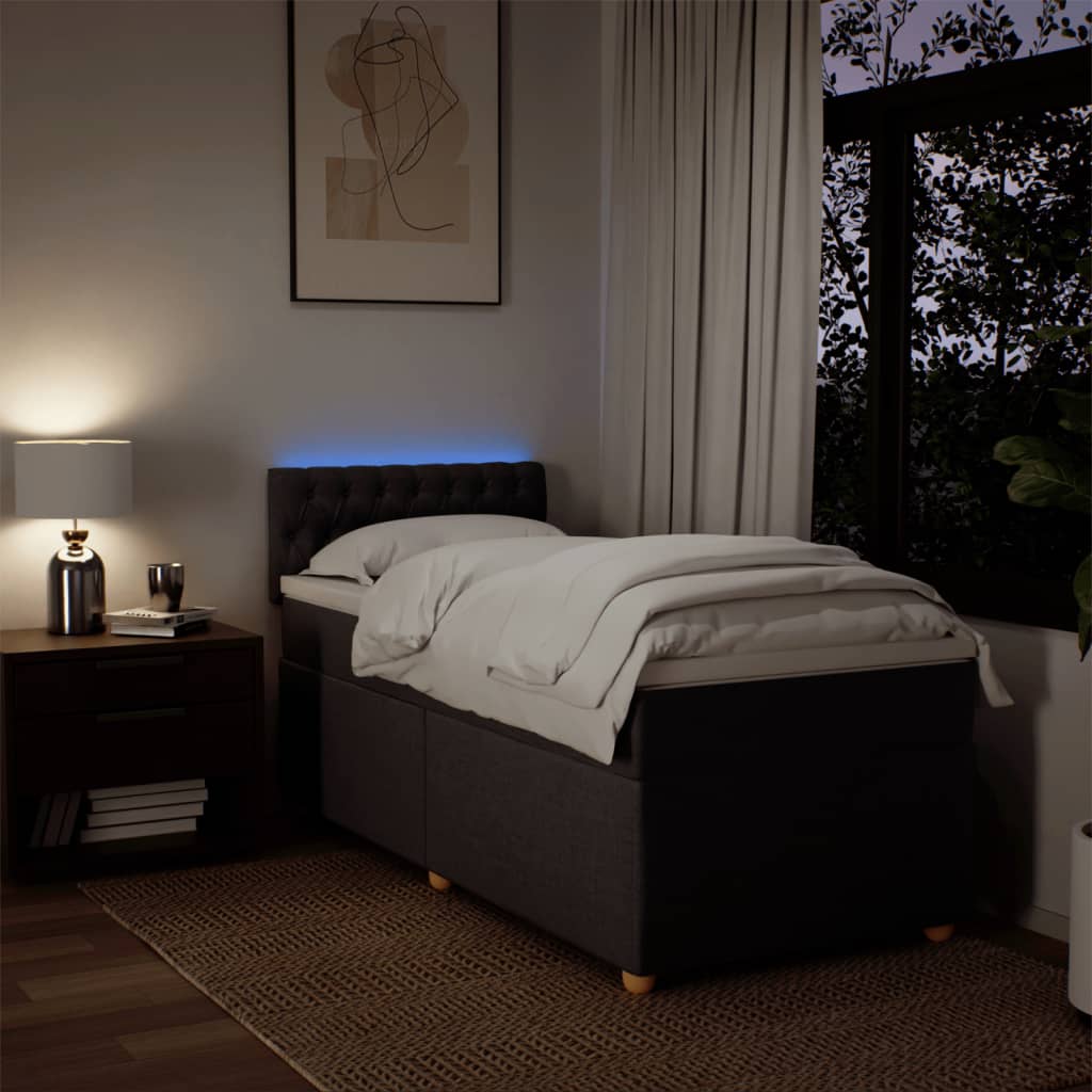 Κρεβάτι Boxspring με Στρώμα Σκούρο Καφέ 90x190 εκ. Υφασμάτινο - Pakobazaar