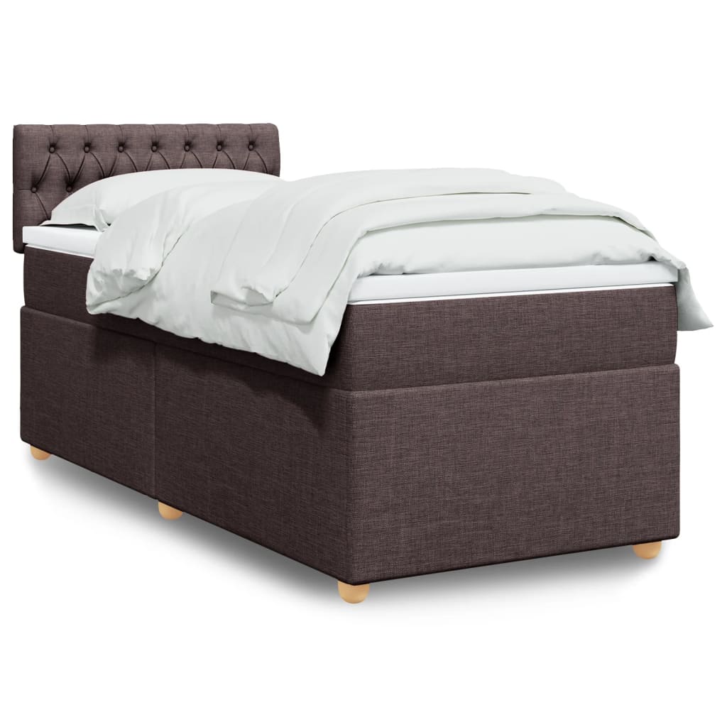 Κρεβάτι Boxspring με Στρώμα Σκούρο Καφέ 90x190 εκ. Υφασμάτινο - Pakobazaar