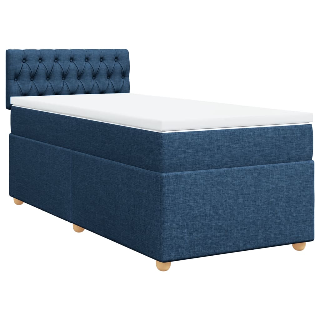Κρεβάτι Boxspring με Στρώμα Μπλε 90x190 εκ.Υφασμάτινο - Pakobazaar