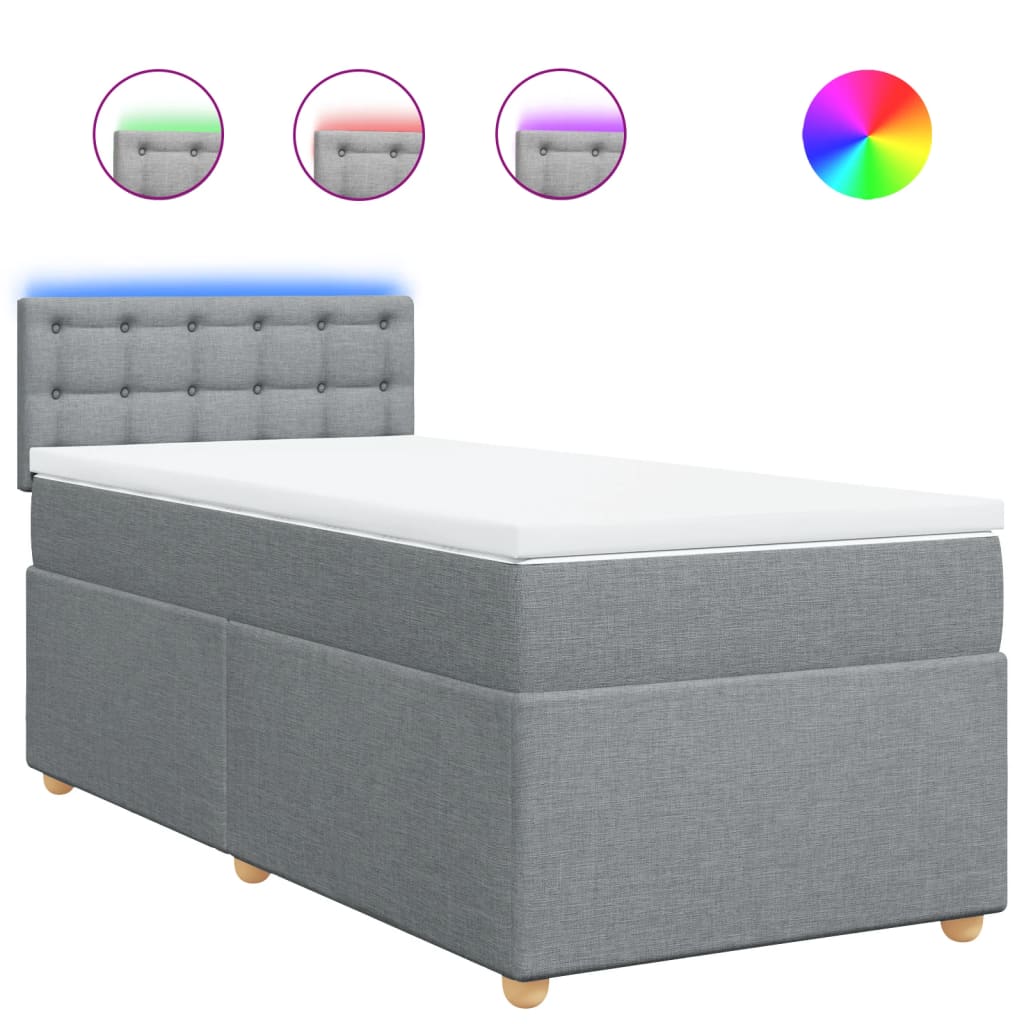 Κρεβάτι Boxspring με Στρώμα Ανοιχτό Γκρι 90x190 εκ. Υφασμάτινο - Pakobazaar