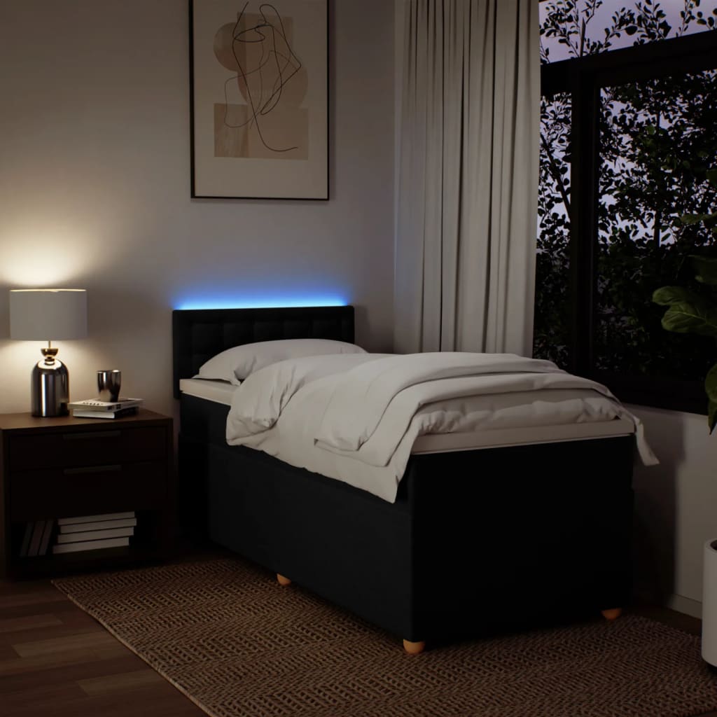 Κρεβάτι Boxspring με Στρώμα Μαύρο 90x190 εκ.Υφασμάτινο