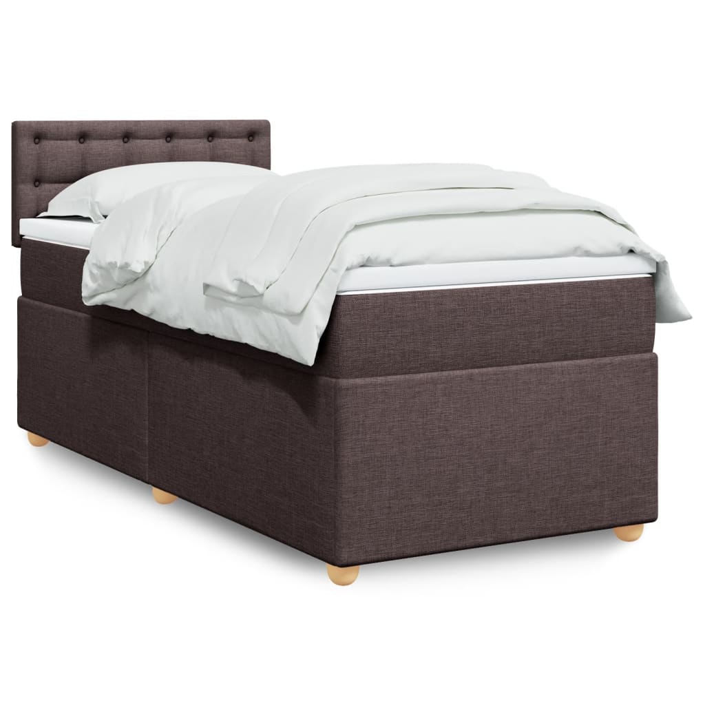 Κρεβάτι Boxspring με Στρώμα Σκούρο Καφέ 90x190 εκ. Υφασμάτινο